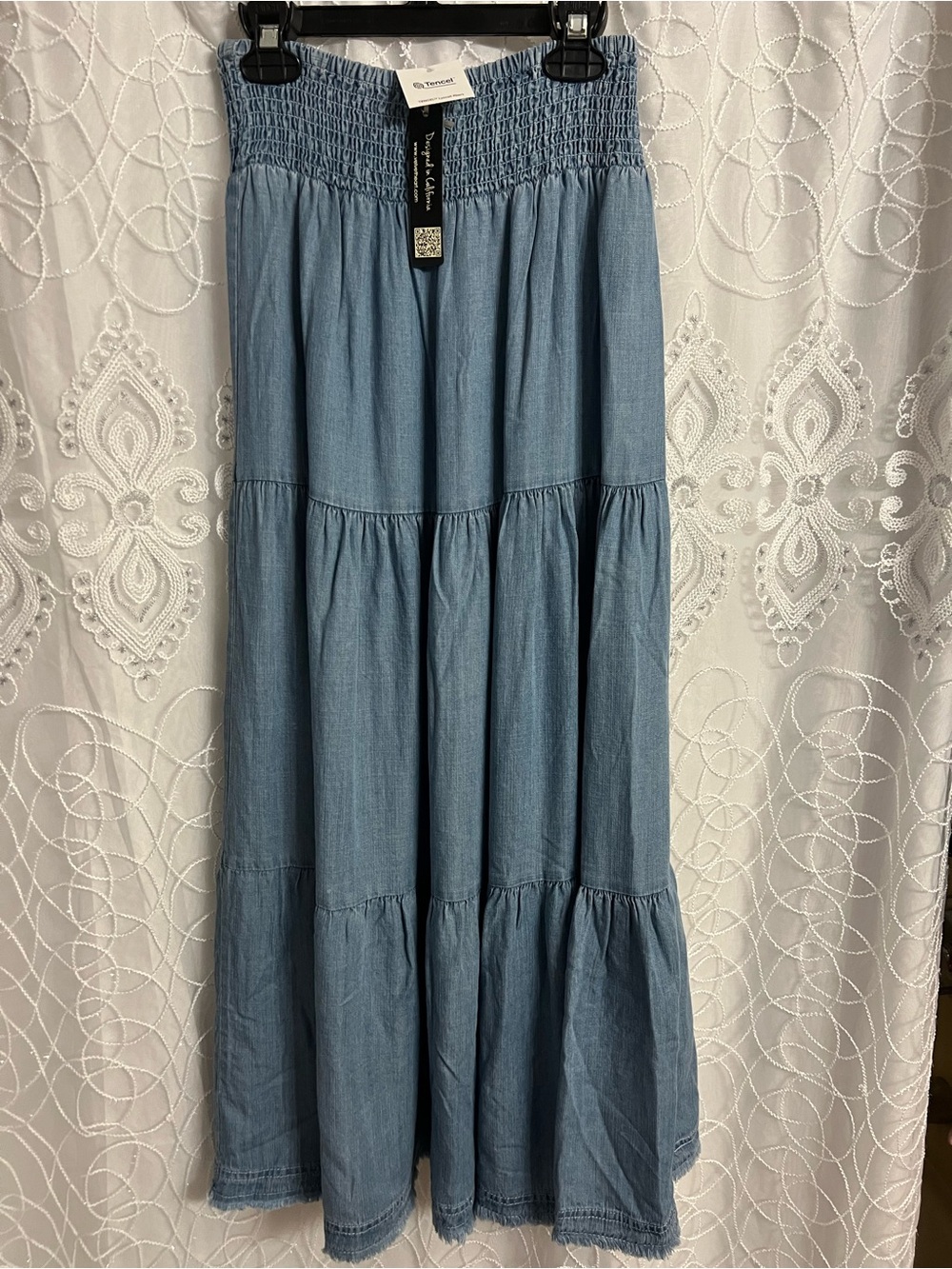 Velvet Heart Light Blue Tiered Maxi Skirt with Smocked Waist